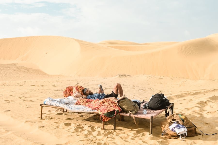 Camel safari at sunset in Thar Desert — RUDVO Jaisalmer