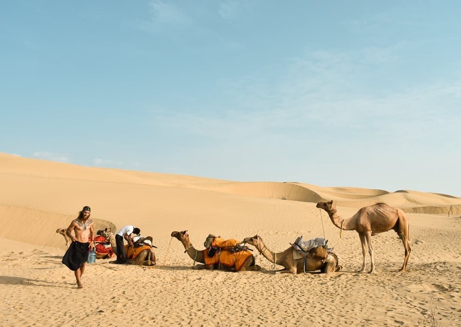 Desert safari at Sam Sand Dunes — camel and jeep — RUDVO Jaisalmer