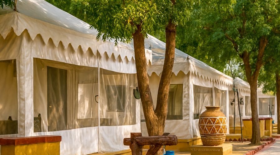 Deluxe tent interior with attached bathroom — RUDVO Jaisalmer camp
